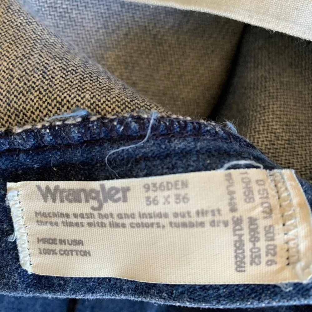 Wrangler 36x36 Jeans Blue Cowboy Cut Slim Fit 936DEN Made in USA Dark & Starched